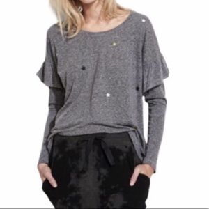 Sundry embroidered star long sleeve ruffle top